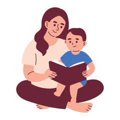 Mother and Her Son Reading Book