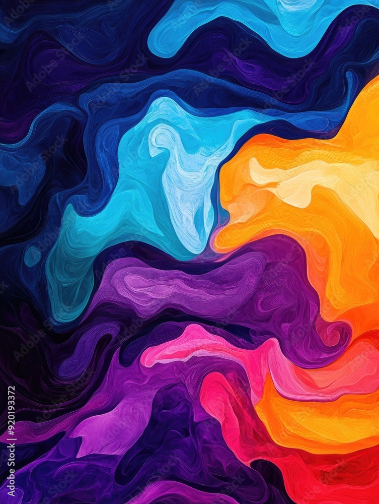 Poster captivating abstract composition featuring a dynamic interplay of fluid intertwined shapes in a harm
