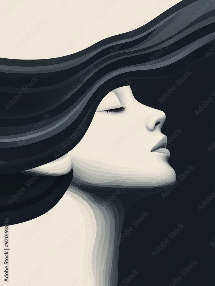 Poster abstract art featuring a captivating display of sinuous flowing lines and shapes in a sleek monochro