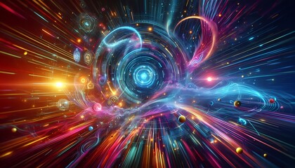 Fractal realms of glowing energy and swirling motion, showcasing a vibrant, abstract design in a futuristic space17