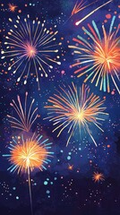 Colorful fireworks illuminate the night sky, creating a vibrant celebration atmosphere, perfect for festive occasions and events.