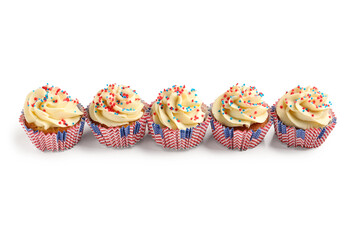 Tasty USA patriotic cupcakes isolated on white background. American Independence Day