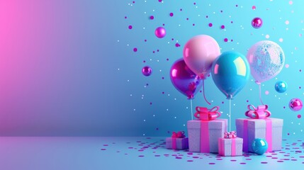 Birthday Celebration with Balloons and Gifts