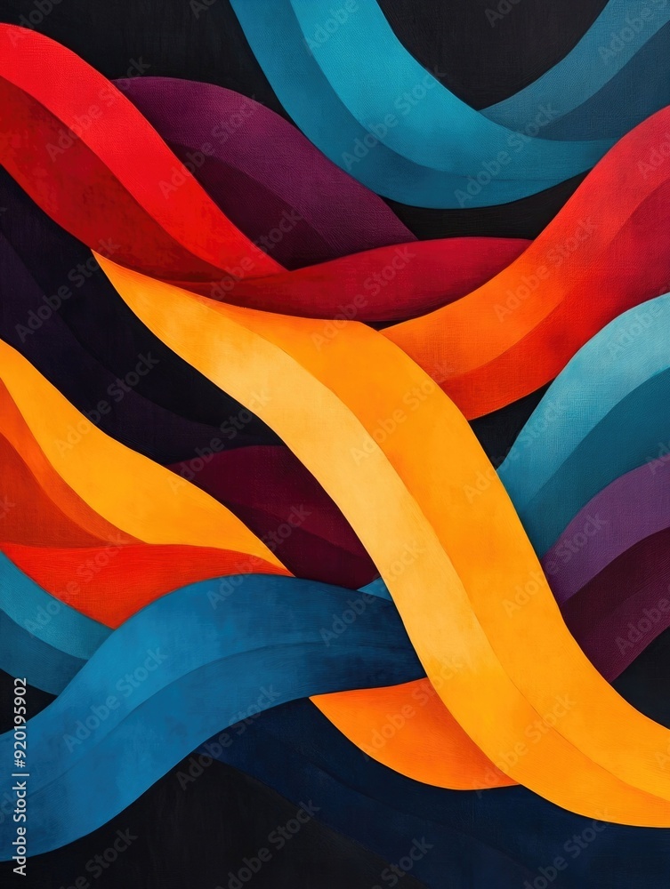 Poster mesmerizing abstract art composition featuring undulating ribbon like shapes that flow and curve wit