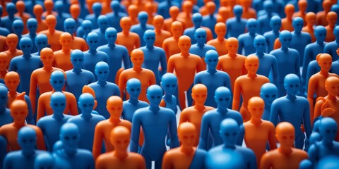 Obraz premium Vibrant Crowd in Various Colors Standing Together on Abstract Ba