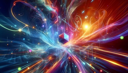 Fototapeta premium Fractal realms of glowing energy and swirling motion, showcasing a vibrant, abstract design in a futuristic space15