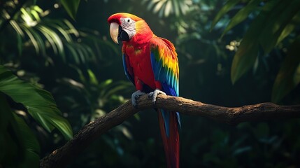 Vibrant Parrot on Jungle Branch: A Colorful Poster Perfect for Brightening Up Sports Interiors and Nature-Inspired Decor