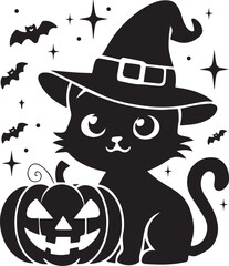 Halloween Cat Pumpkin silhouette vector illustration