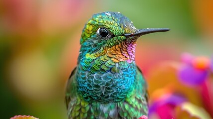 Obraz premium Close-Up Portrait of a Vibrant Hummingbird