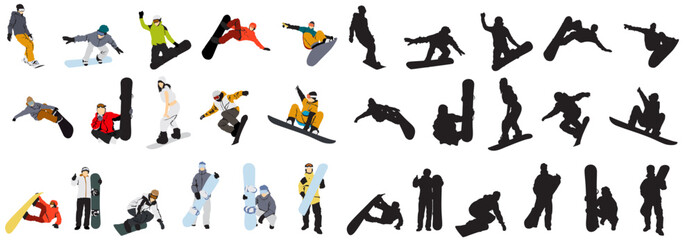 snow boarding set snowboarder vector collection on white