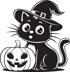 Halloween Cat Pumpkin silhouette vector illustration