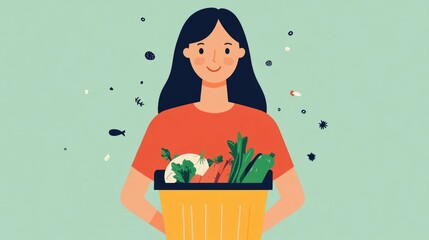 depicting a zero waste lifestyle with a focus on composting food scraps as part of a sustainable and eco friendly approach to living  The flat design style conveys a minimalist clean