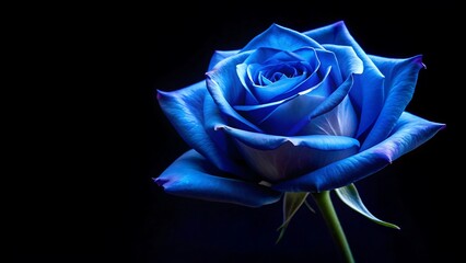 Beautiful blue Rose, isolated on black background, High resolution image