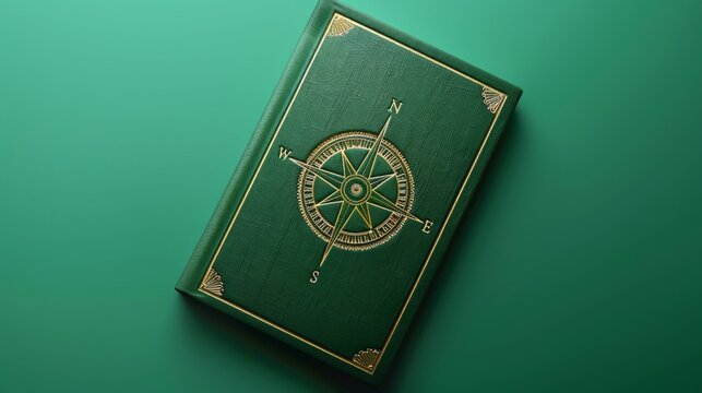 A sophisticated book cover on a solid emerald green background, displaying an intricately designed compass overlay. The title is bold and gold, exuding a sense of adventure and discovery.