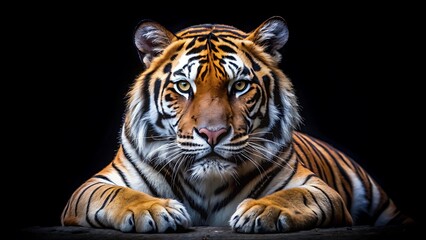 Fototapeta premium Portrait of Tiger isolated on black background, High resolution image