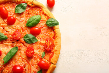 Tasty pizza margarita on white background