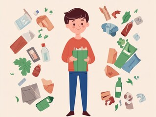 of a sustainability program with a school recycling curriculum and environmental education initiatives in a flat design style