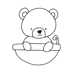 handrawn black line kawaii baby bear with variant activity gesture.  coloring book character bear. element stock bear