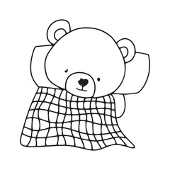 handrawn black line kawaii baby bear with variant activity gesture.  coloring book character bear. element stock bear