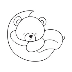 handrawn black line kawaii baby bear with variant activity gesture.  coloring book character bear. element stock bear
