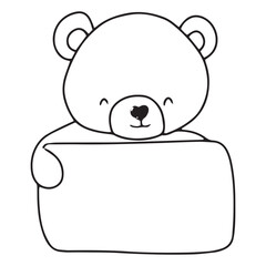 handrawn black line kawaii baby bear with variant activity gesture.  coloring book character bear. element stock bear