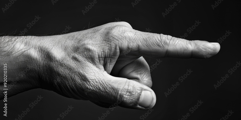 Poster a human hand points towards an unseen object or direction