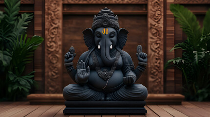 Black Ganesha Statue - Elegant Hindu God  for Home Decor and Spiritual Settings