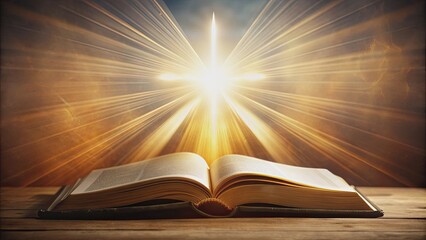 Close-up of an open Bible with a shining light representing the Holy Spirit , faith, Christianity, religious, belief, spirituality