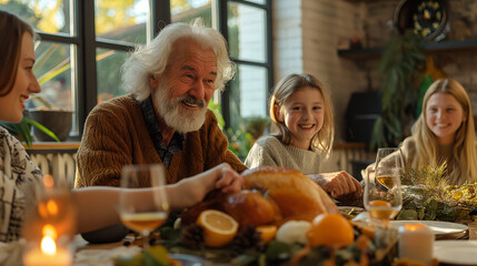 Thanksgiving Family Gathering with Roast Turkey.