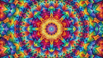 Obraz premium Kaleidoscopic geometric pattern in vibrant colors, abstract, kaleidoscope, texture, wallpaper, modern art, design