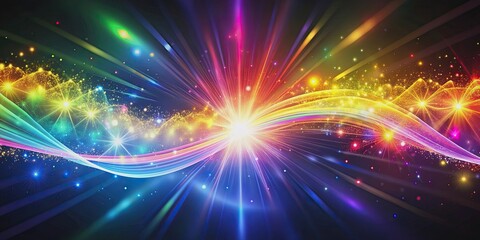 Fototapeta premium Magical waves of bright energy with high tech rainbow light ray particles and bokeh energy, magical, waves, bright