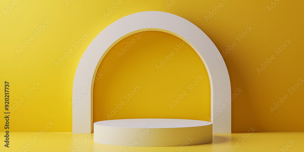 Poster white podium displaying on yellow background with arch