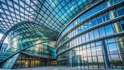 Modern glass building with a curved steel frame, creating an abstract background, glass, building, modern