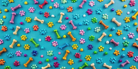 Lively and colorful abstract background with paw prints and dog bones for National Puppy Day celebration
