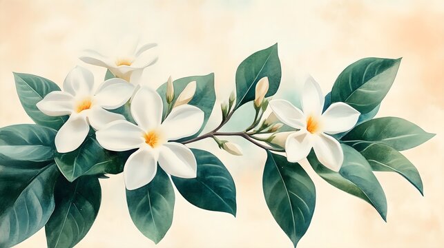 A watercolor illustration of a fragrant stephanotis flower