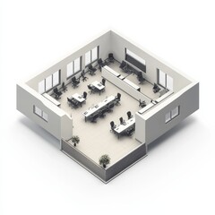 3D Render of a professional services firm with conference rooms and executive offices. Miniature, on isolated white background