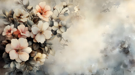 A soft floral arrangement with pastel colors, creating a serene background.