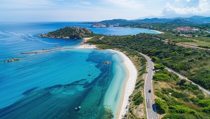 Aerial View of a Serene Coastal Landscape in Sardinia