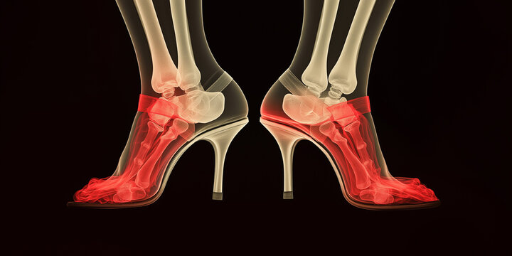 X ray showing foot bones of woman wearing high heels