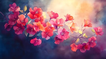 Obraz premium Watercolor painting of vibrant bougainvillea flowers