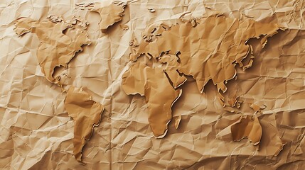 Authentic world map on brown paper