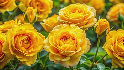Close-up background of vibrant yellow rose flowers, natural, petals, blooming, spring, garden, colorful, beauty, floral, close-up