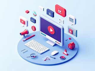 Isometric Illustration of Modern Digital Content Creation and Multimedia Tools