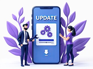 Mobile Device Update with Business Professionals and Plant Elements