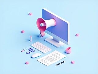 Digital Workspace with Colorful Multimedia Devices and Stationery