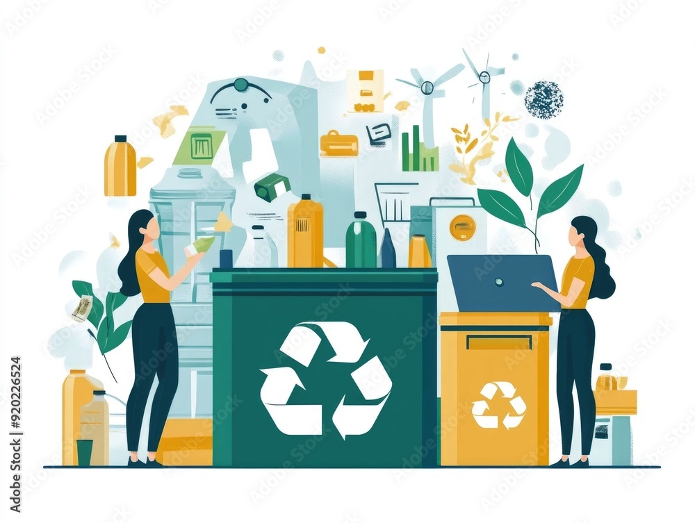 Poster recycling technology waste analysis flat design eco friendly digital processing and sorting of waste