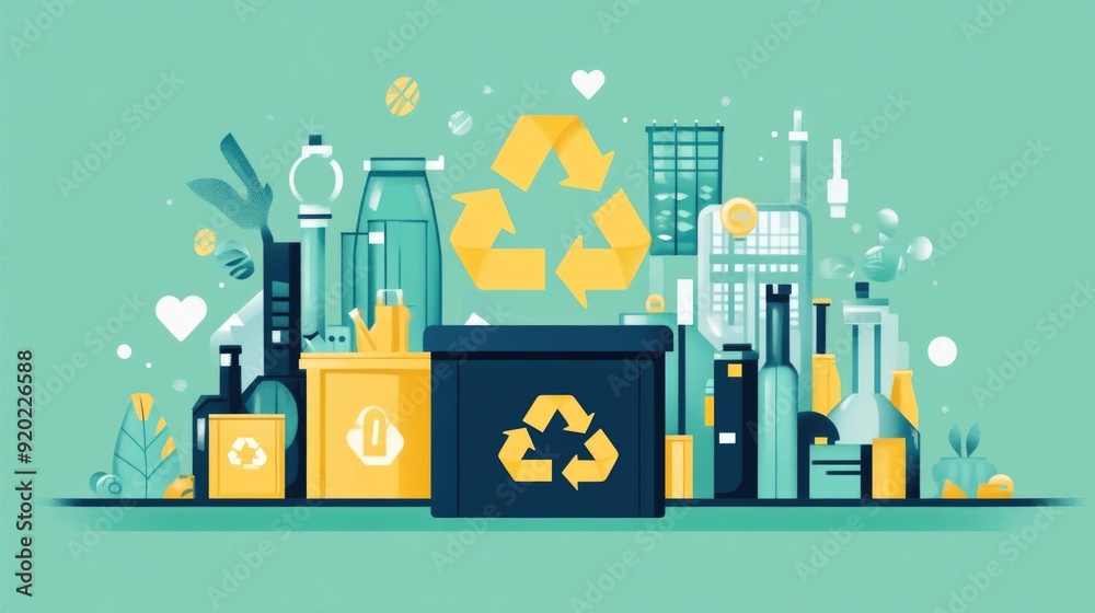Poster depicting a circular economy program featuring closed loop recycling systems and sustainable resourc