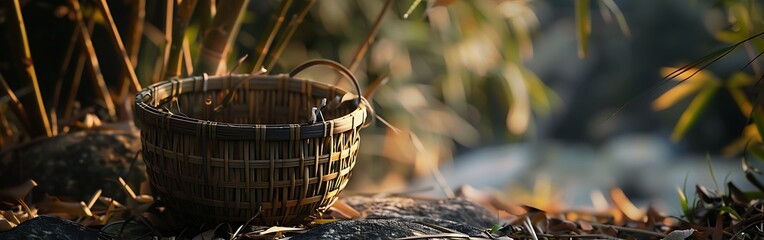 A Bamboo basket on blur background