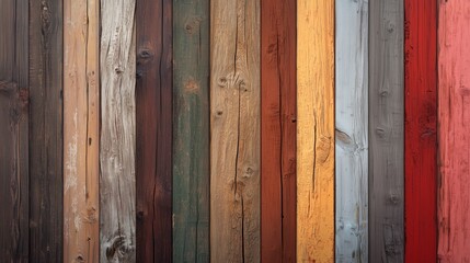 Vintage Rustic Wood Background With Painted Planks In Multiple Colors And Weathered Texture