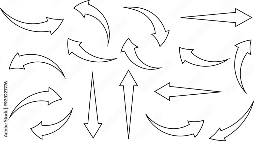 Poster set of hand drawn outline arrow symbol. simple curve outline arrow icon vector illustration.
